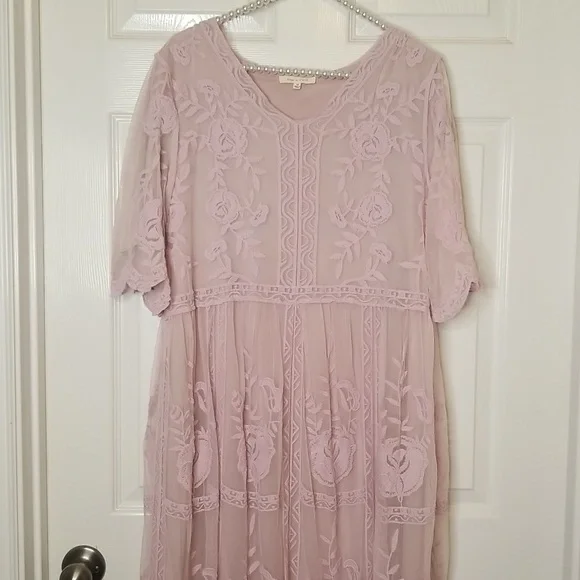 Tea N Rose Womens Shortsleeve Sheer Lined Lavender Maxi Dress - Picture 2 of 12